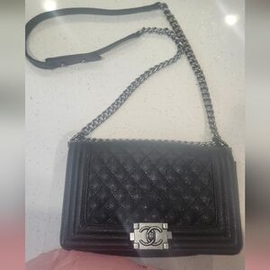 CHANEL Black Quilted Shoulder Bag with Silver Hardware